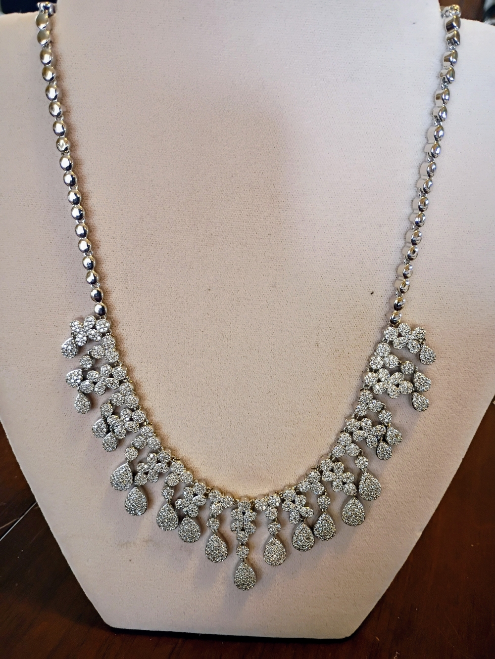 Silver Color Crystal Teardrop Fringe statement Necklace for Women
